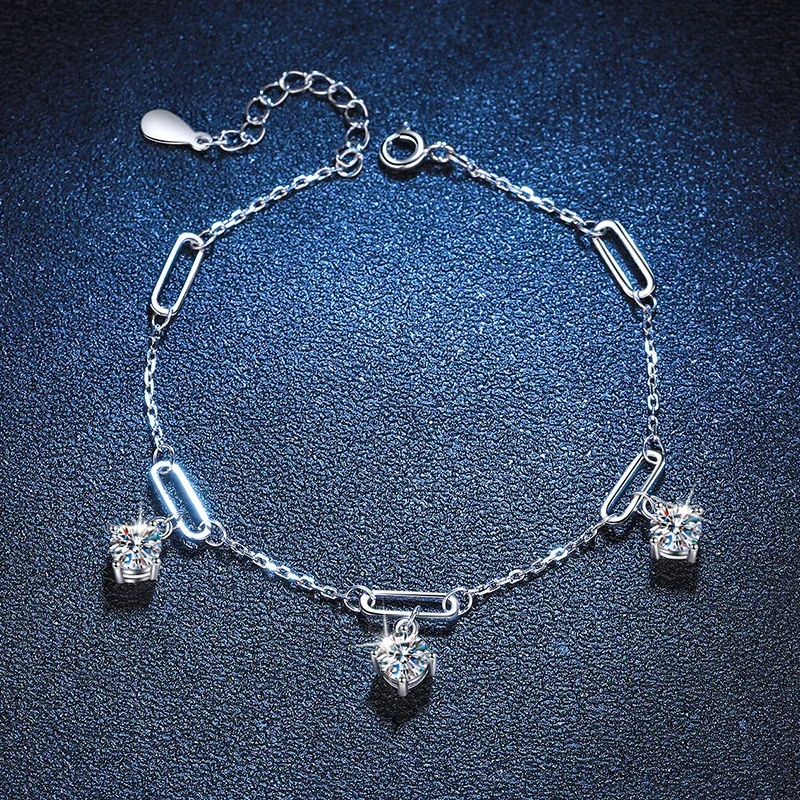 Dainty 925 Sterling Silver Paperclip Moissanite Bracelet