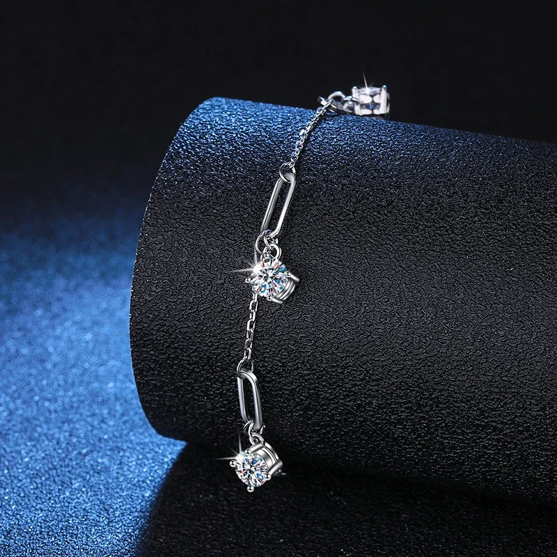 Dainty 925 Sterling Silver Paperclip Moissanite Bracelet