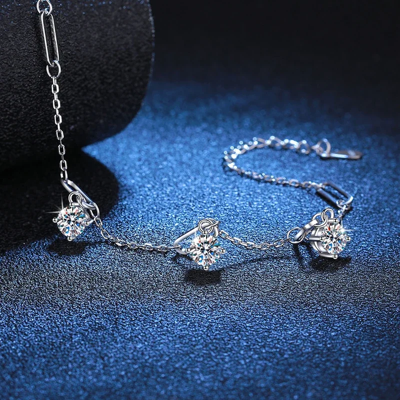 Dainty 925 Sterling Silver Paperclip Moissanite Bracelet