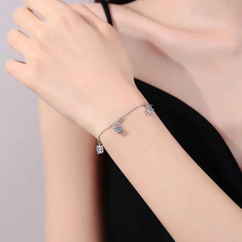 Dainty 925 Sterling Silver Paperclip Moissanite Bracelet