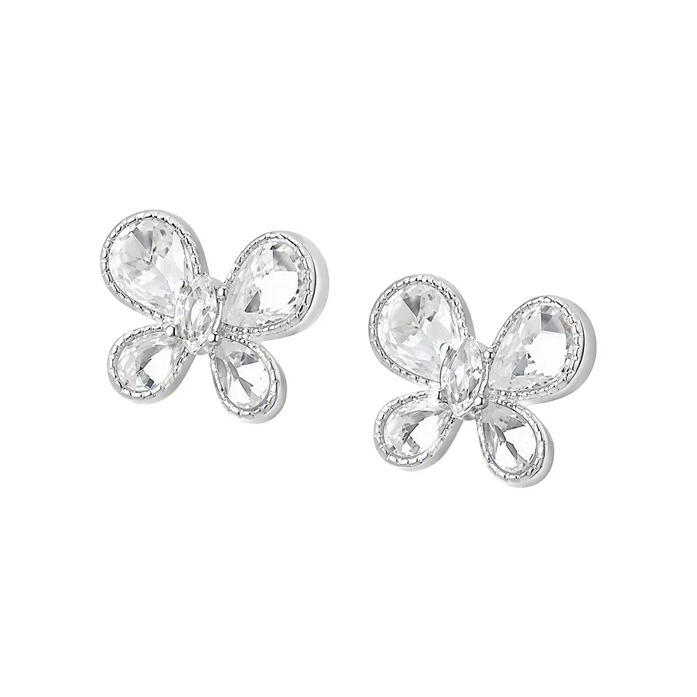 Delicate 925 Sterling Silver Pear-Cut Butterfly Stud Earrings