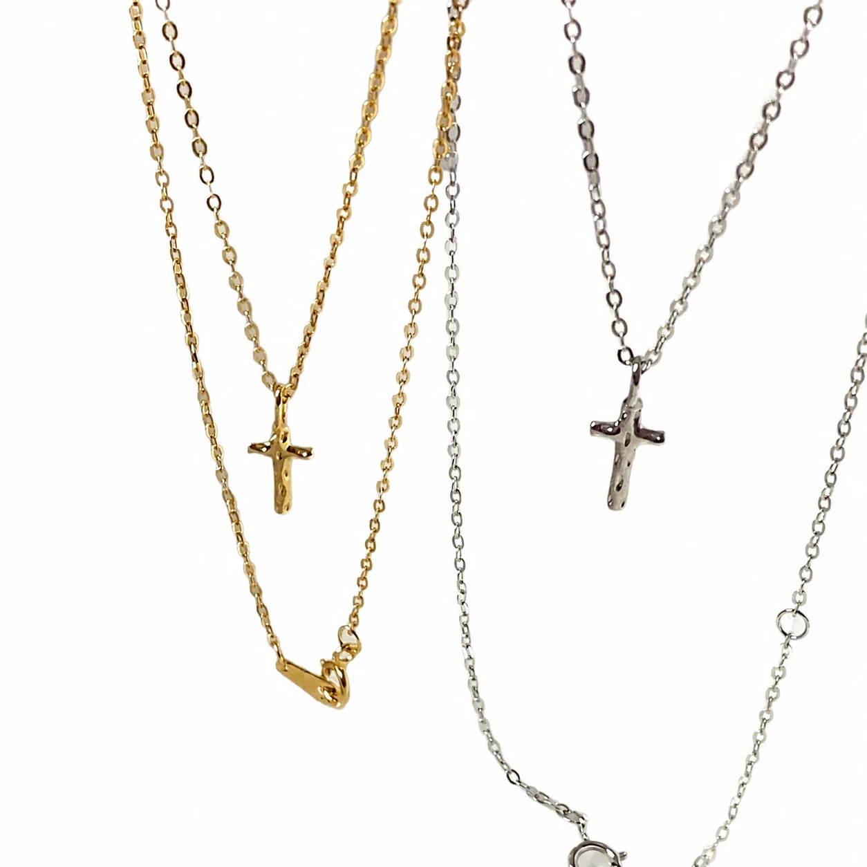 Hammered Cross 925 Sterling Silver Pendant Necklace