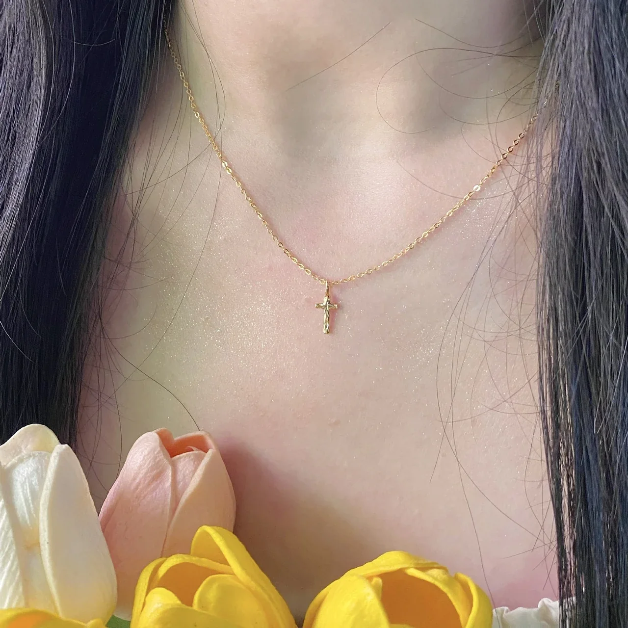 Hammered Cross 925 Sterling Silver Pendant Necklace