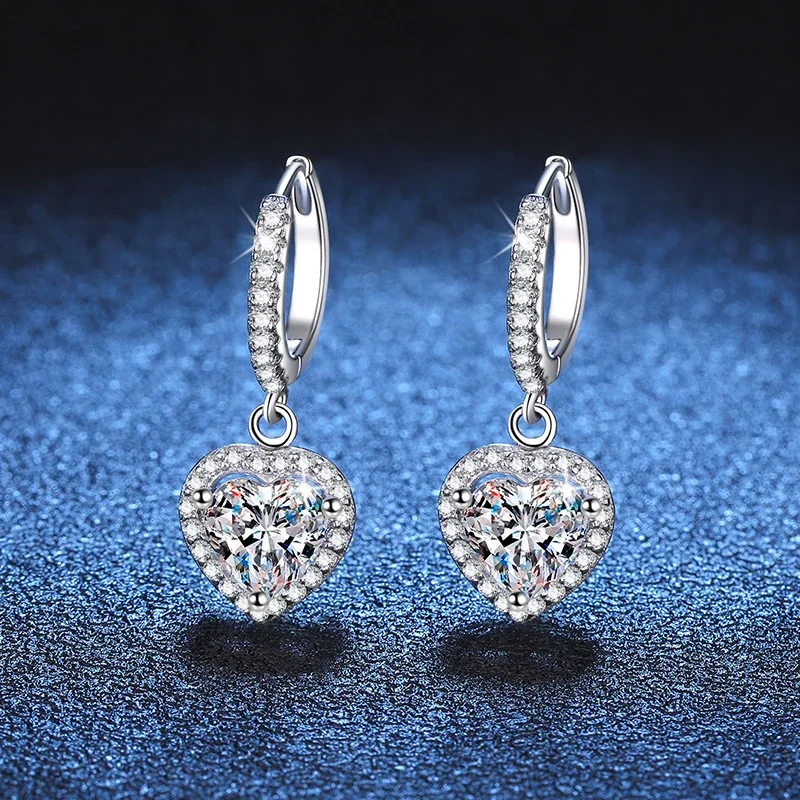 Radiant Heart Pave 925 Sterling Silver Huggie Drop Earrings