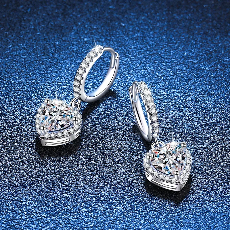 Radiant Heart Pave 925 Sterling Silver Huggie Drop Earrings
