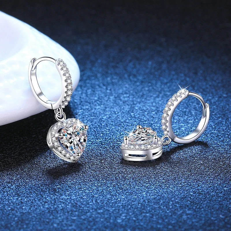 Radiant Heart Pave 925 Sterling Silver Huggie Drop Earrings