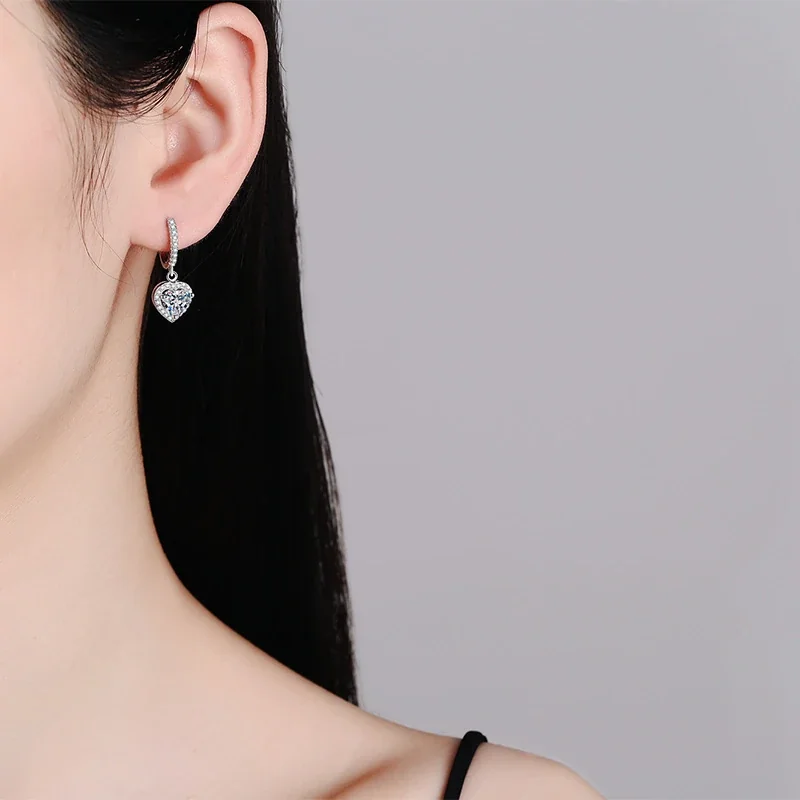 Radiant Heart Pave 925 Sterling Silver Huggie Drop Earrings