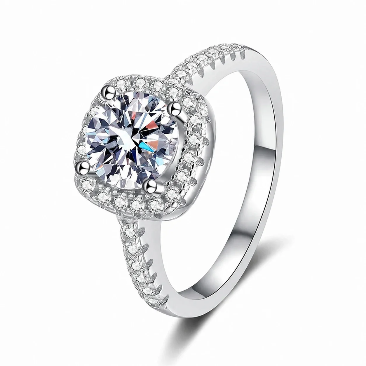 Radiant Halo 925 Sterling Silver Round Pavé Ring