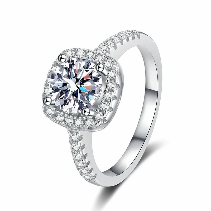 Radiant Halo 925 Sterling Silver Round Pavé Ring - 6.5 mm High-Carbon Stone