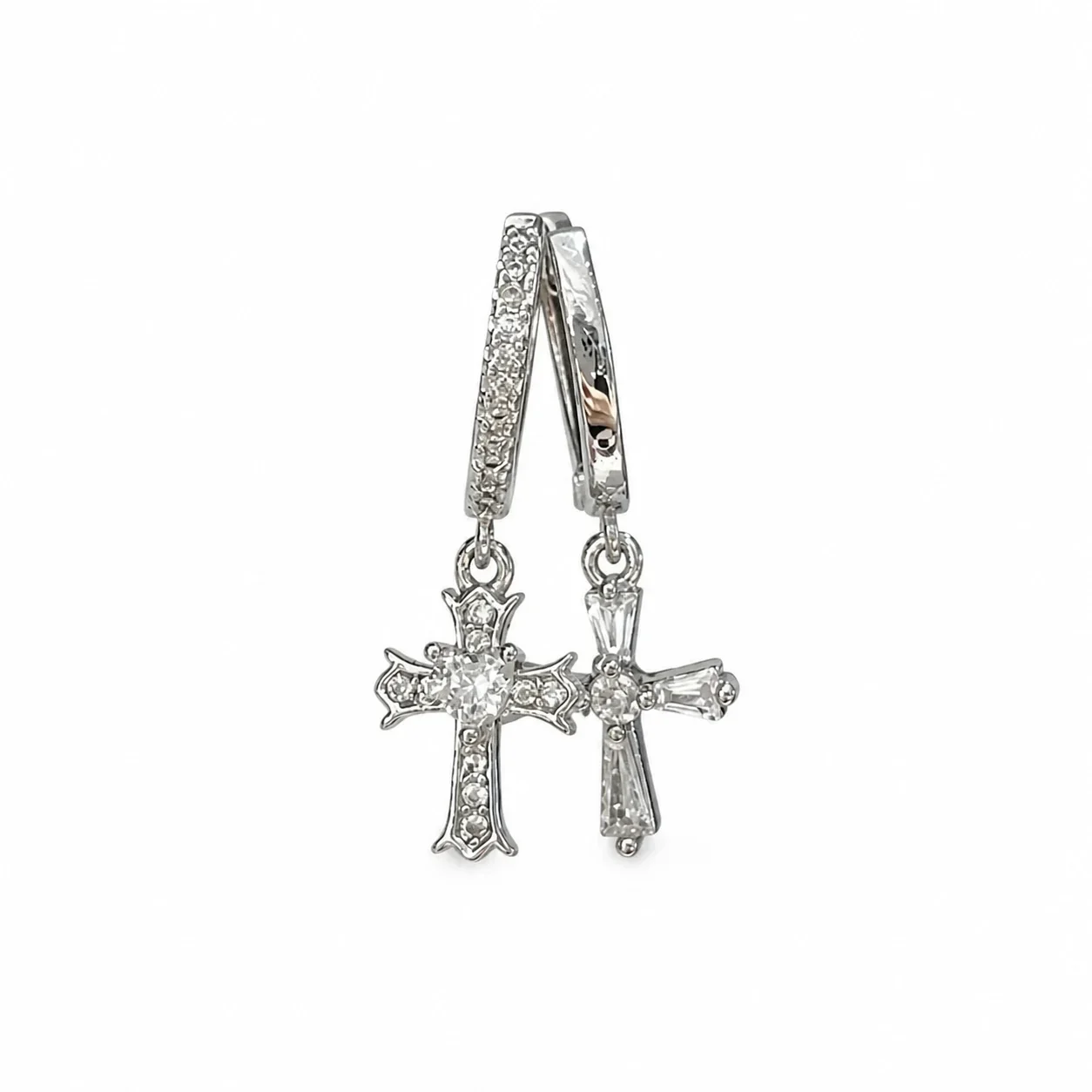 Radiant Double Cross Pavé CZ Copper Hoop Earrings