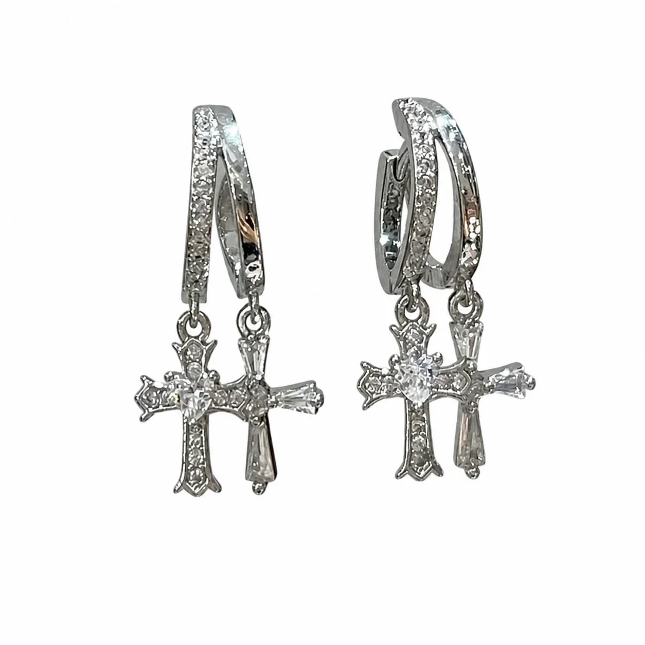 Radiant Double Cross Pavé CZ Copper Hoop Earrings