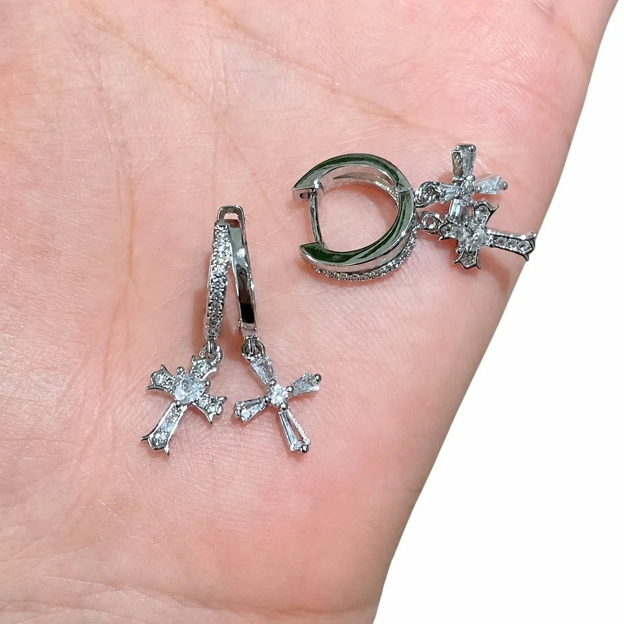 Radiant Double Cross Pavé CZ Copper Hoop Earrings