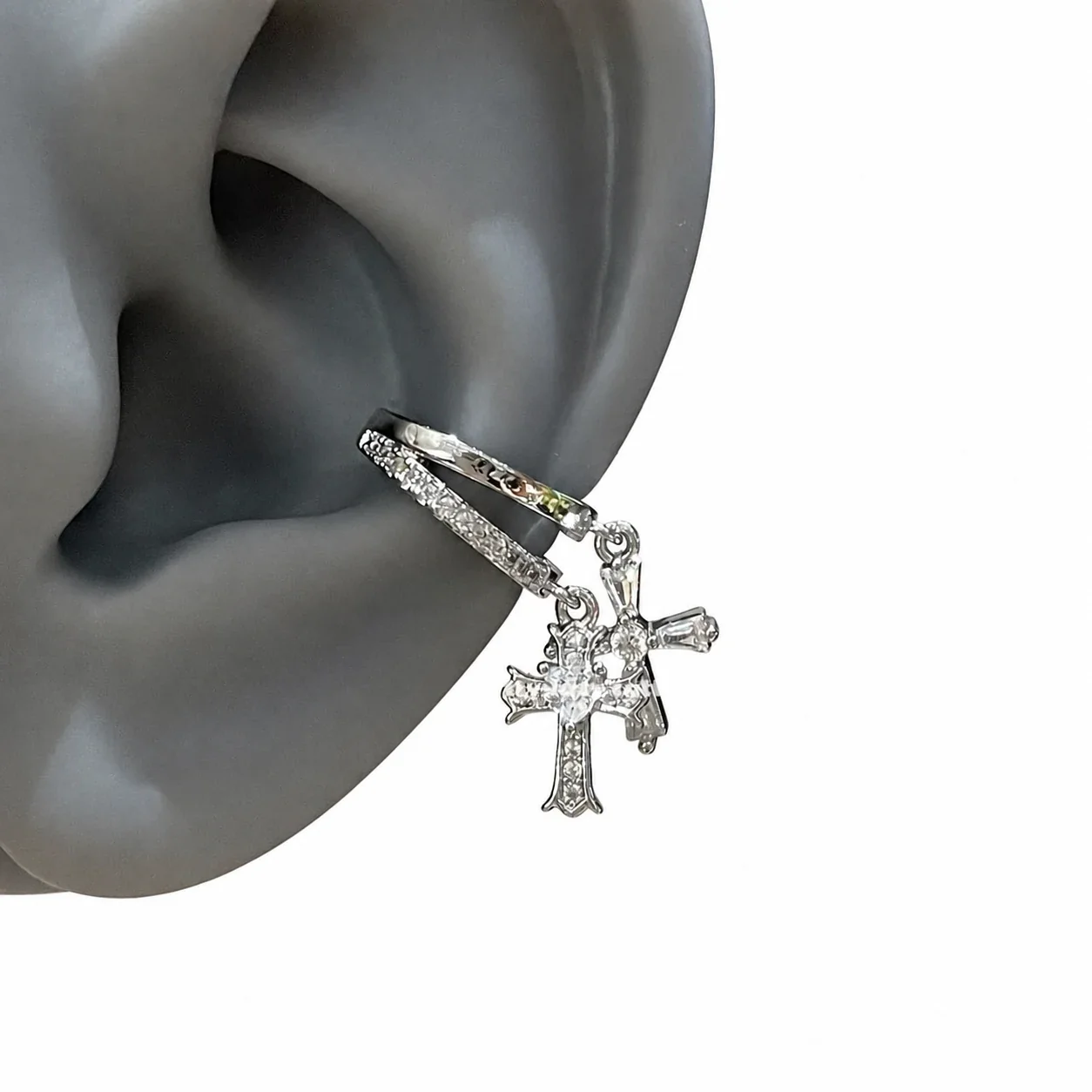 Radiant Double Cross Pavé CZ Copper Hoop Earrings