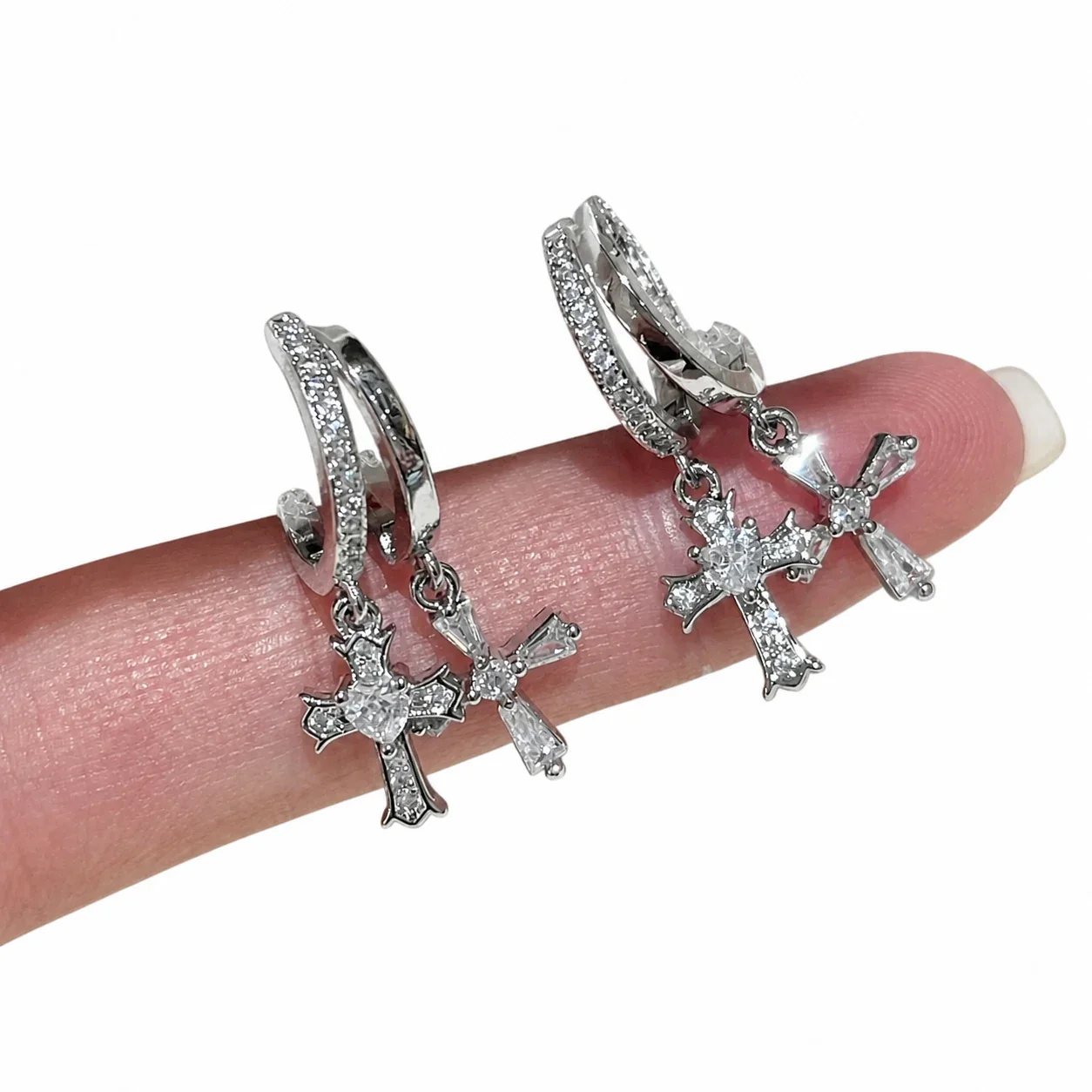 Radiant Double Cross Pavé CZ Copper Hoop Earrings