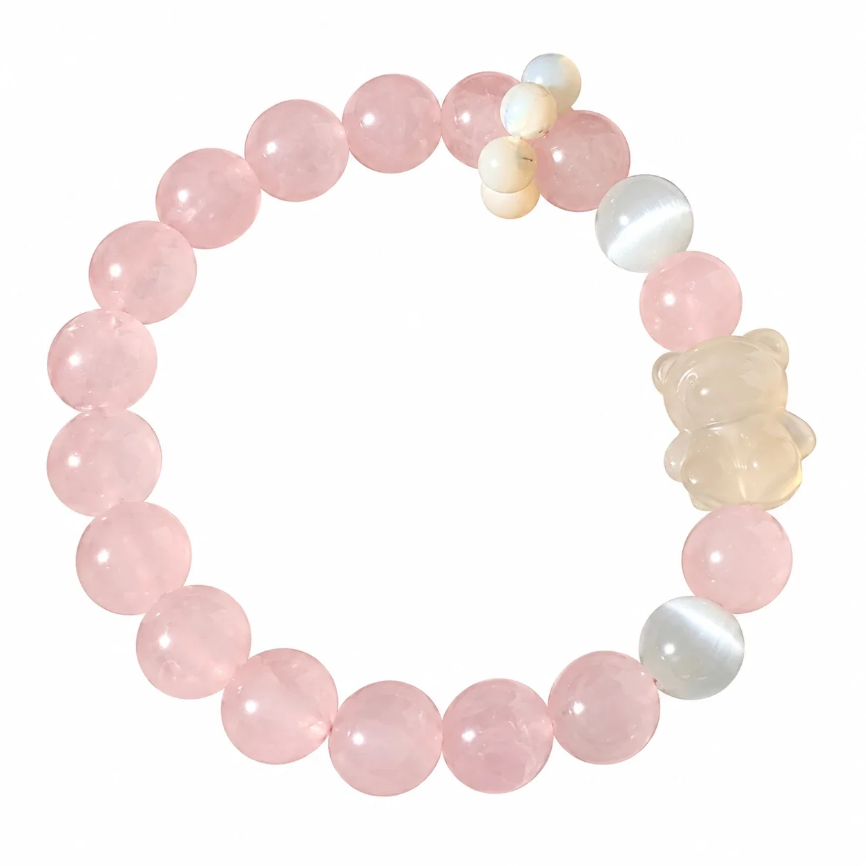 Playful Crystal Teddy Bear Pink Bead Bracelet