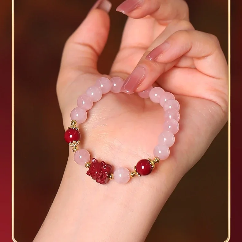 Playful Crystal Teddy Bear Pink Bead Bracelet - Cinnabar Fox