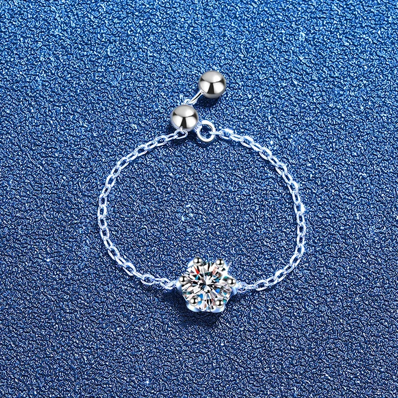 Delicate 925 sterling silver six-prong moissanite Chain Ring