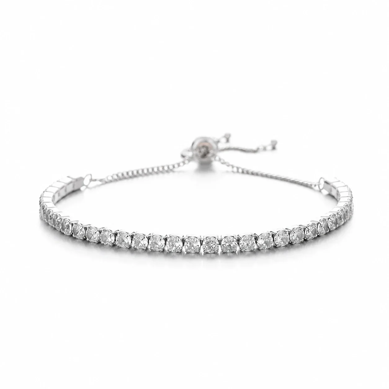 Refined 925 Sterling Silver Round-Cut Tennis Bracelet