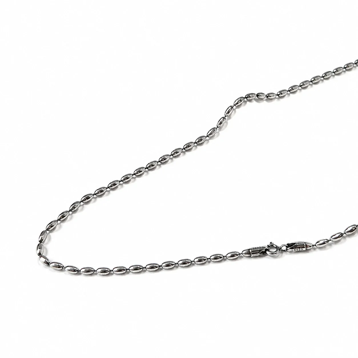 Polished 925 Sterling Silver Oval Olive Link Chain Necklace