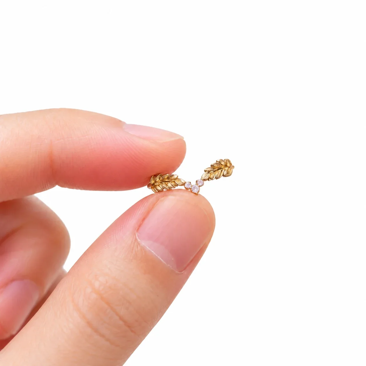 Botanical Copper Gold-Plated Leaf V-Point Stone Ring