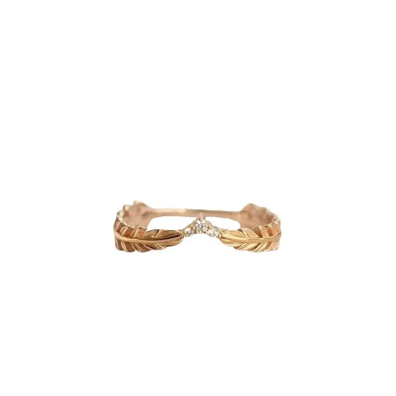 Botanical Copper Gold-Plated Leaf V-Point Stone Ring