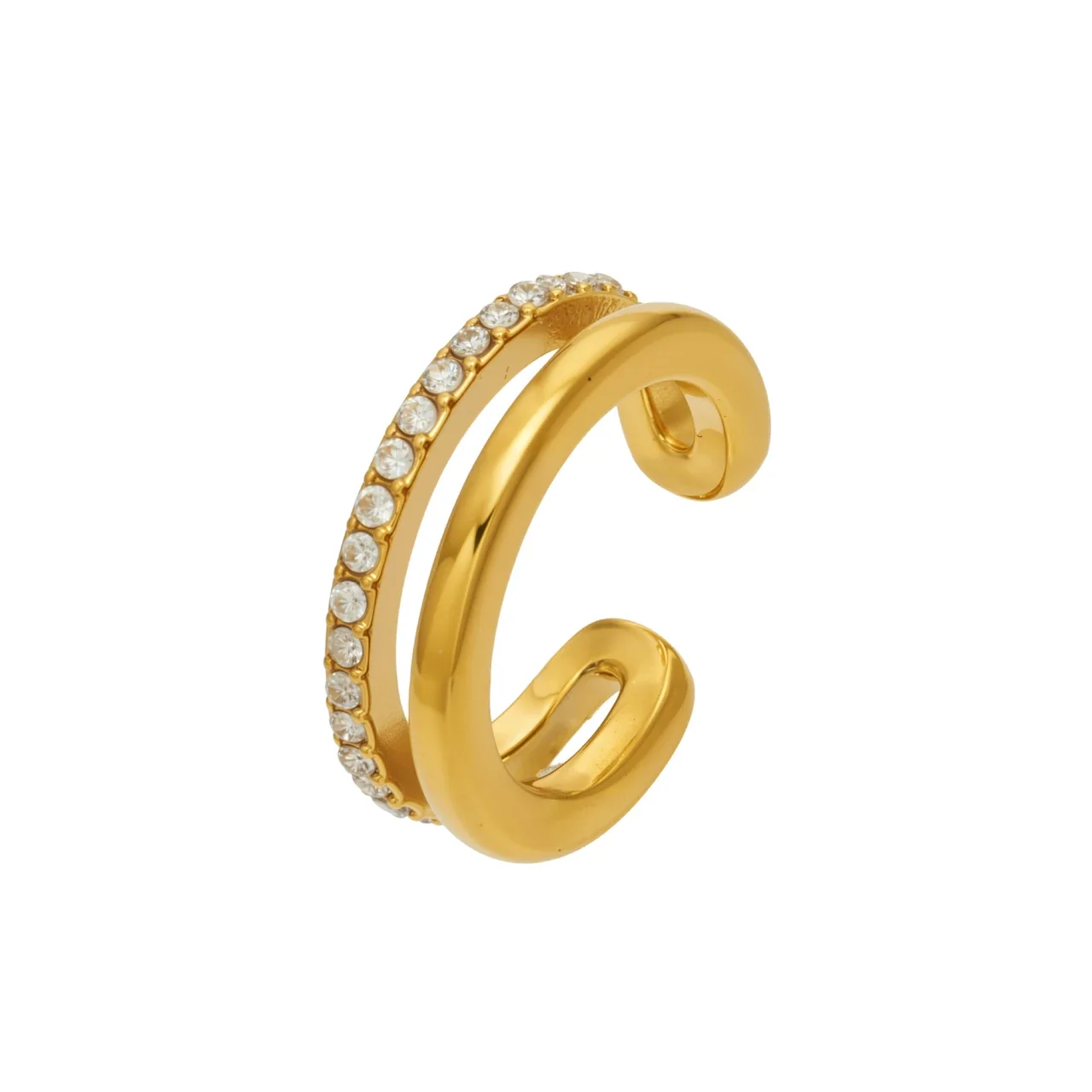 Sculpted Plated Double Hoop CZ Stainless Steel Earrings