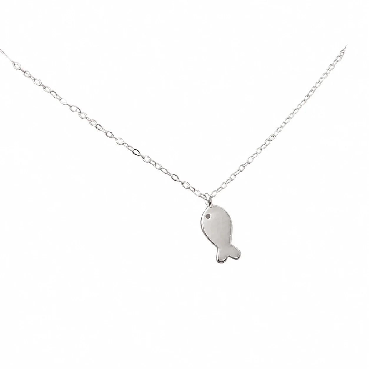Petite Polished Fish 925 Sterling Silver Cable Necklace