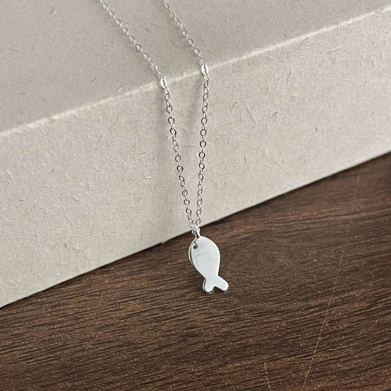 Petite Polished Fish 925 Sterling Silver Cable Necklace