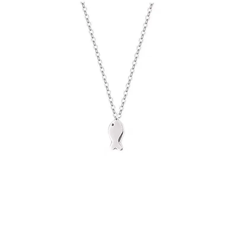 Petite Polished Fish 925 Sterling Silver Cable Necklace