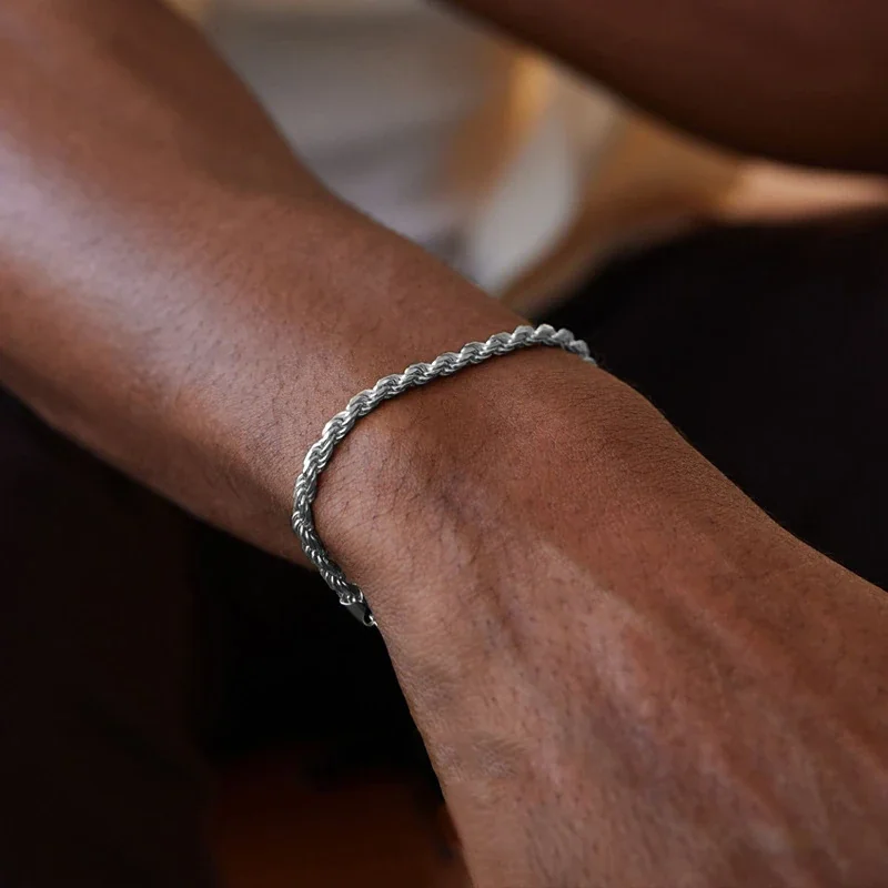 Sculptural 925 Sterling Silver Twisted Rope Chain Bracelet