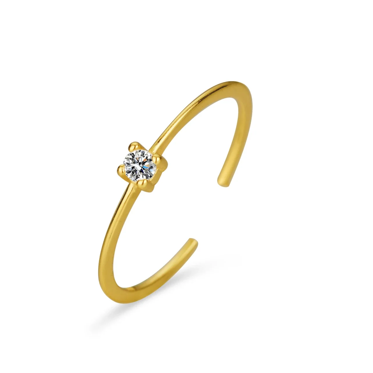 Minimal 925 Sterling Silver Open Four-Prong CZ Ring