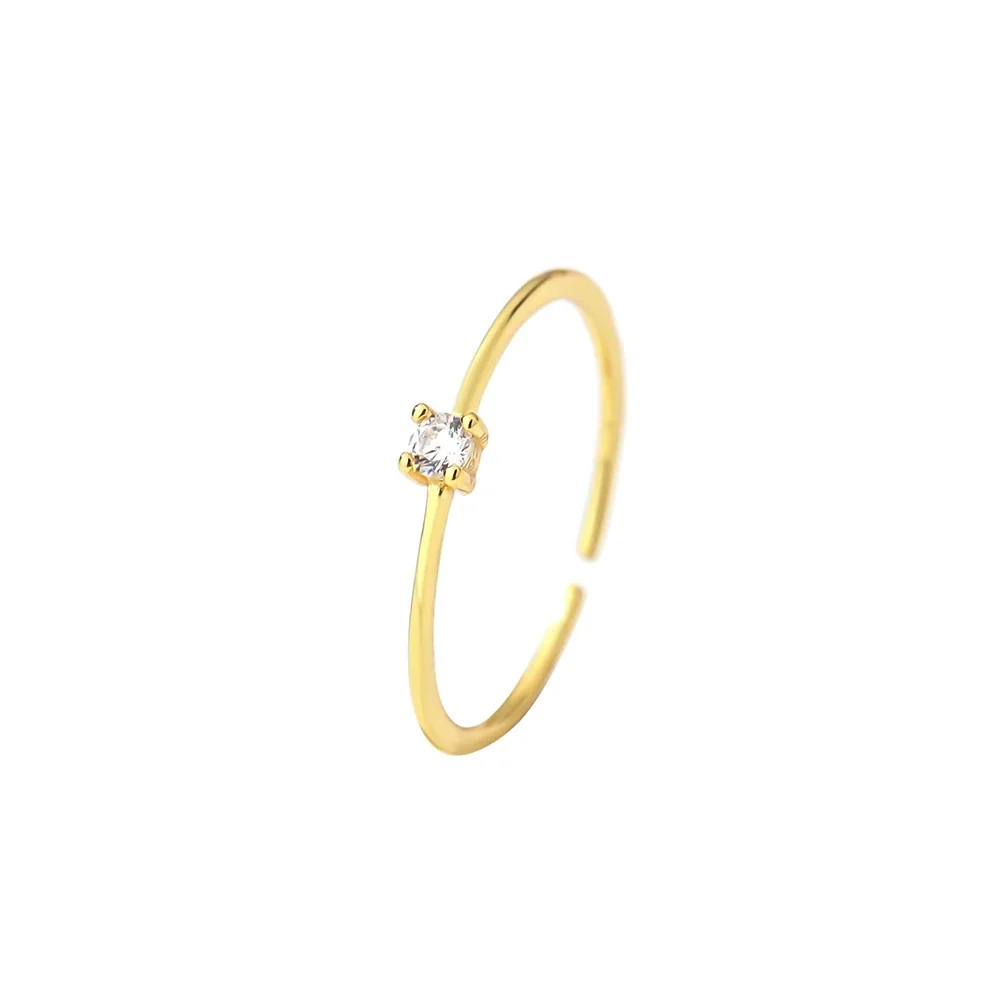 Minimal 925 Sterling Silver Open Four-Prong CZ Ring - Gold