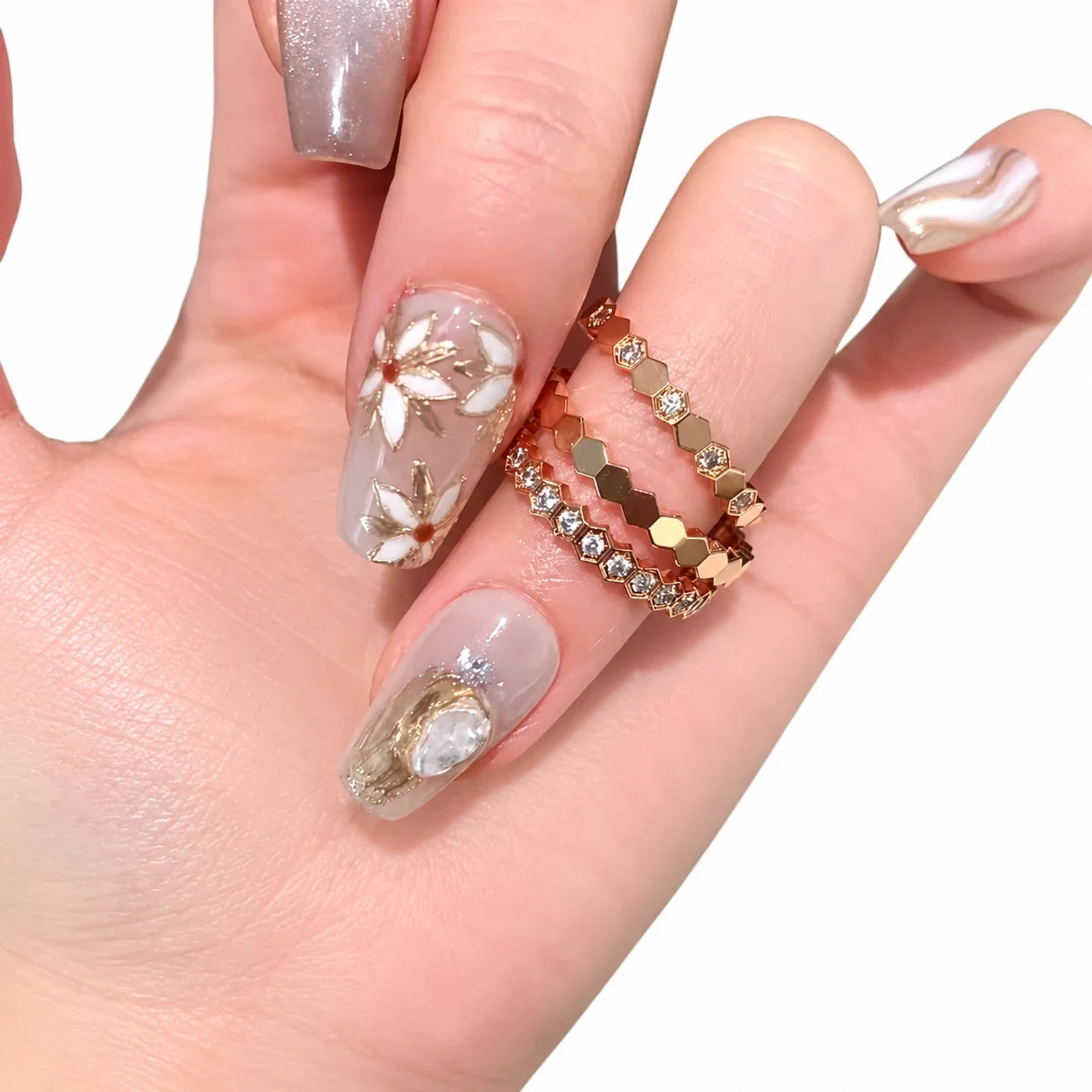Honeycomb 925 Sterling Silver Hexagon Clear Stone Ring