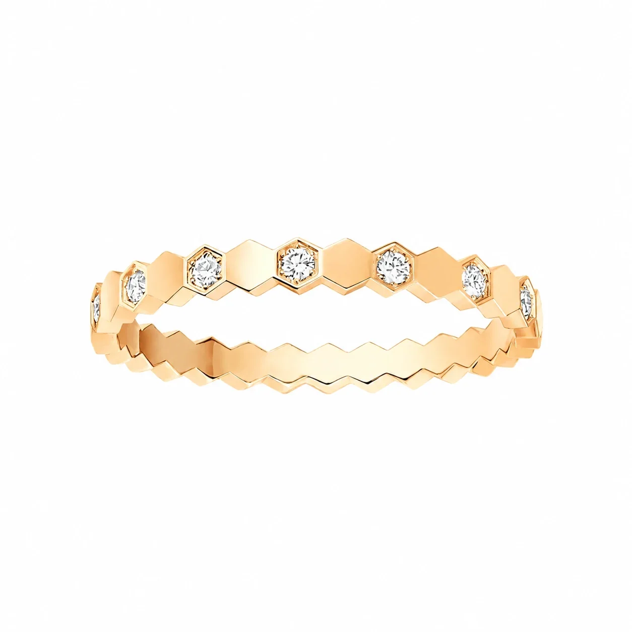 Honeycomb 925 Sterling Silver Hexagon Clear Stone Ring - Gold With Alternating Clear Stones