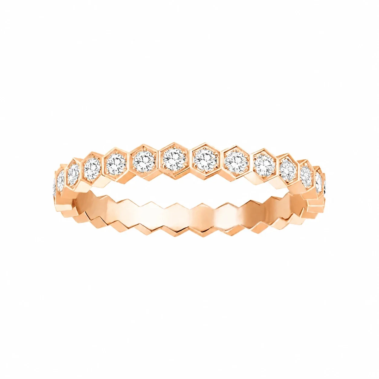 Honeycomb 925 Sterling Silver Hexagon Clear Stone Ring - Rose Gold With Full Clear Stones