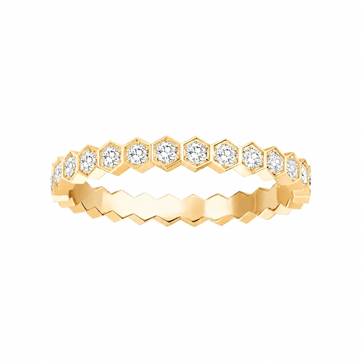 Honeycomb 925 Sterling Silver Hexagon Clear Stone Ring - Gold With Full Clear Stones