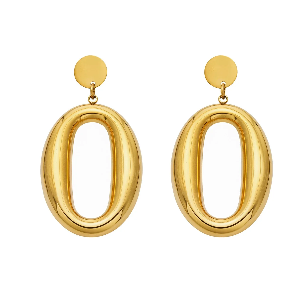Sculptural Gold PVD Round Stud Oval Dome Drop Earrings