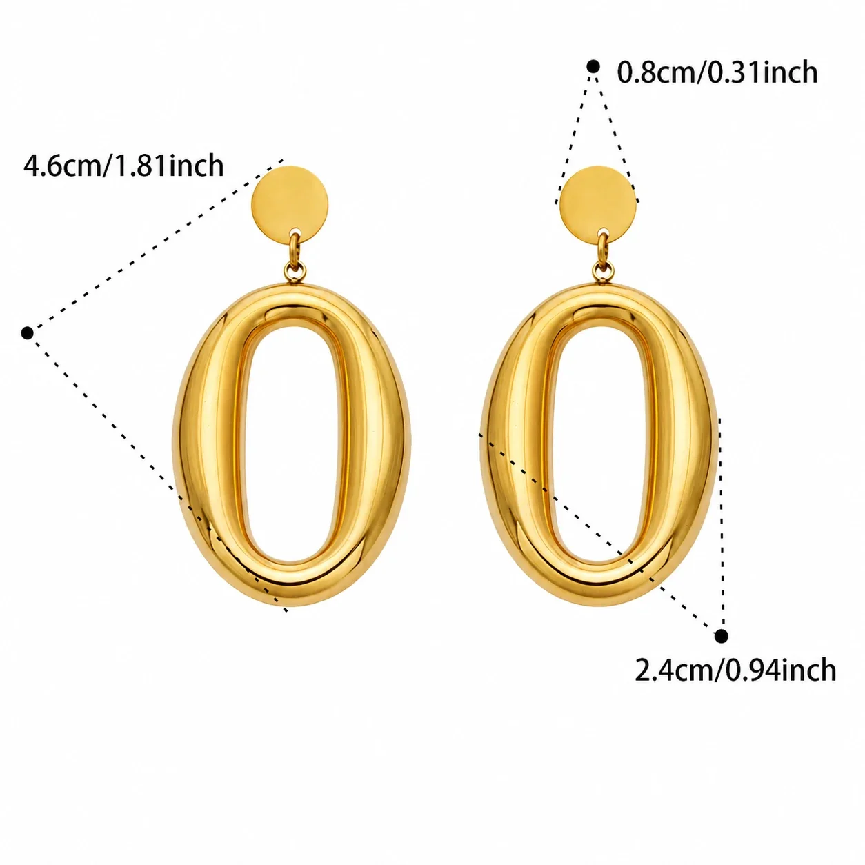 Sculptural Gold PVD Round Stud Oval Dome Drop Earrings - Gold