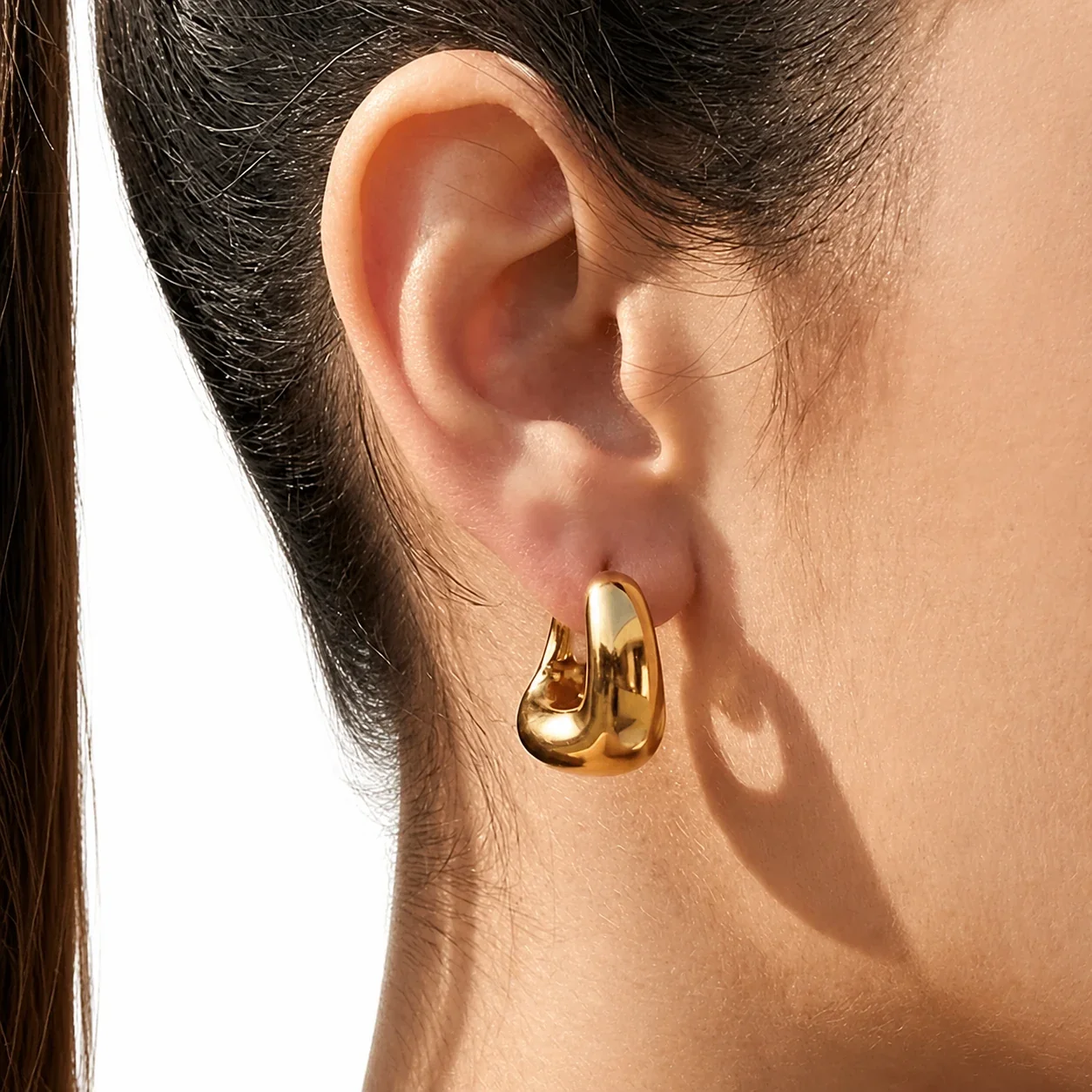 Puffy U-Hoop Stainless Steel Hinged Hoop Earrings
