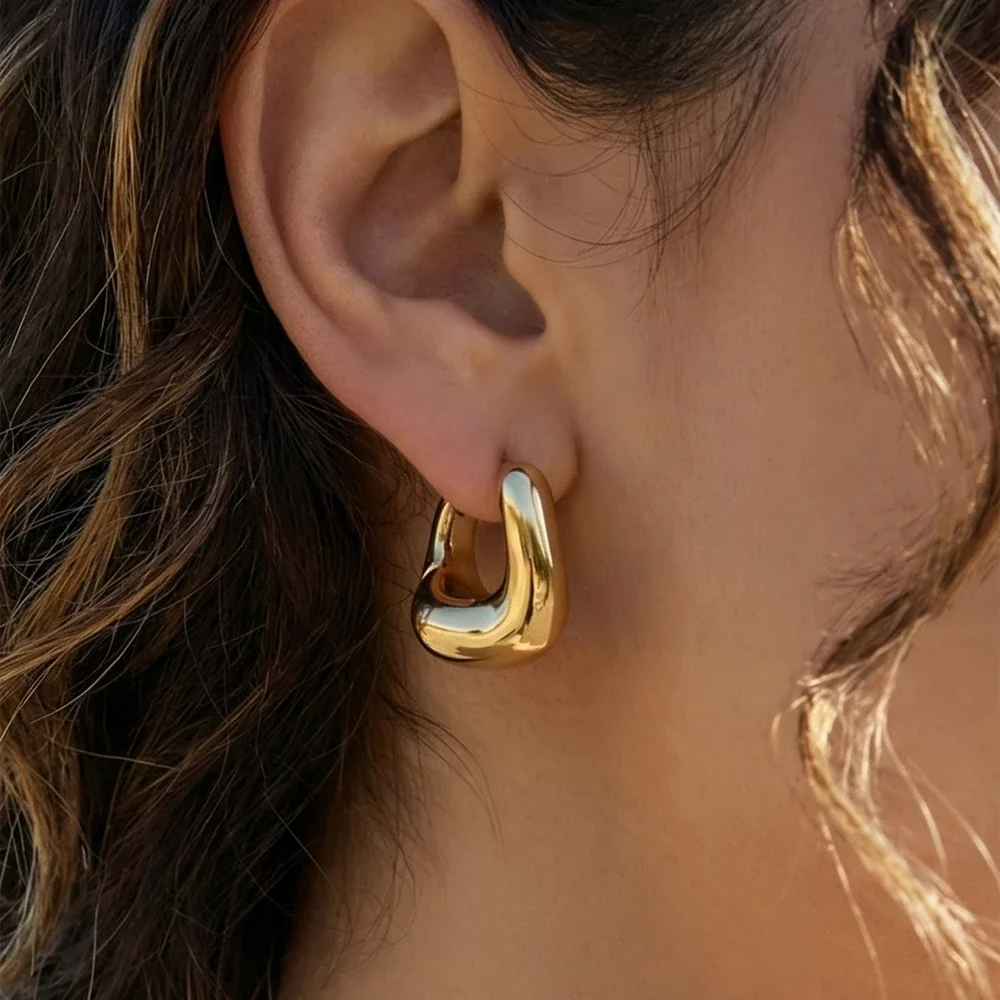 Puffy U-Hoop Stainless Steel Hinged Hoop Earrings