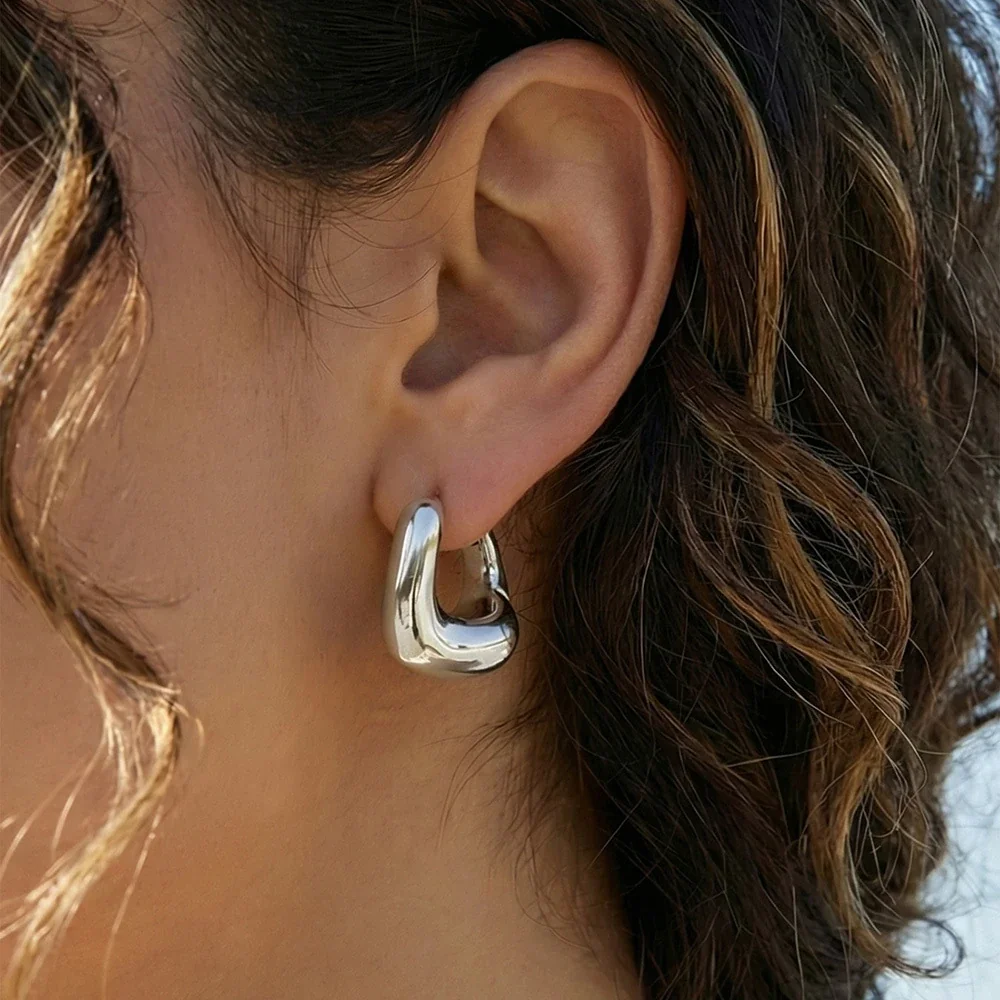 Puffy U-Hoop Stainless Steel Hinged Hoop Earrings