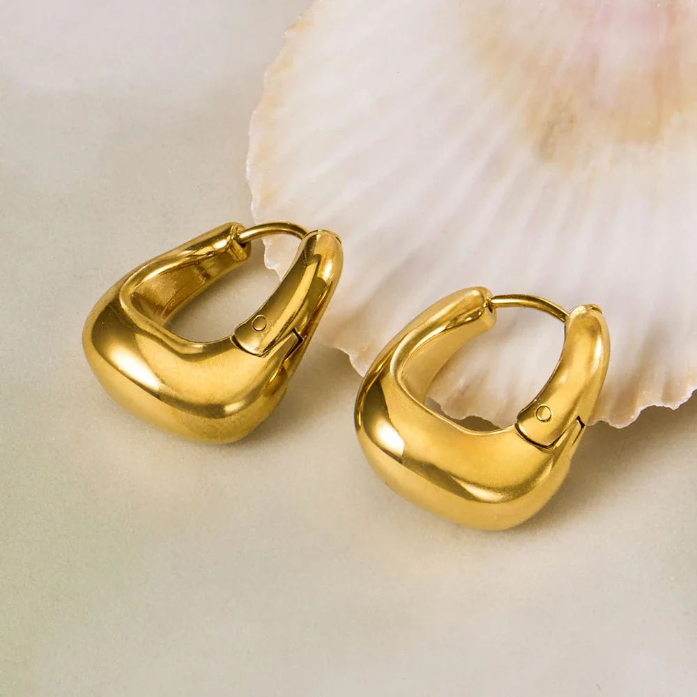 Puffy U-Hoop Stainless Steel Hinged Hoop Earrings