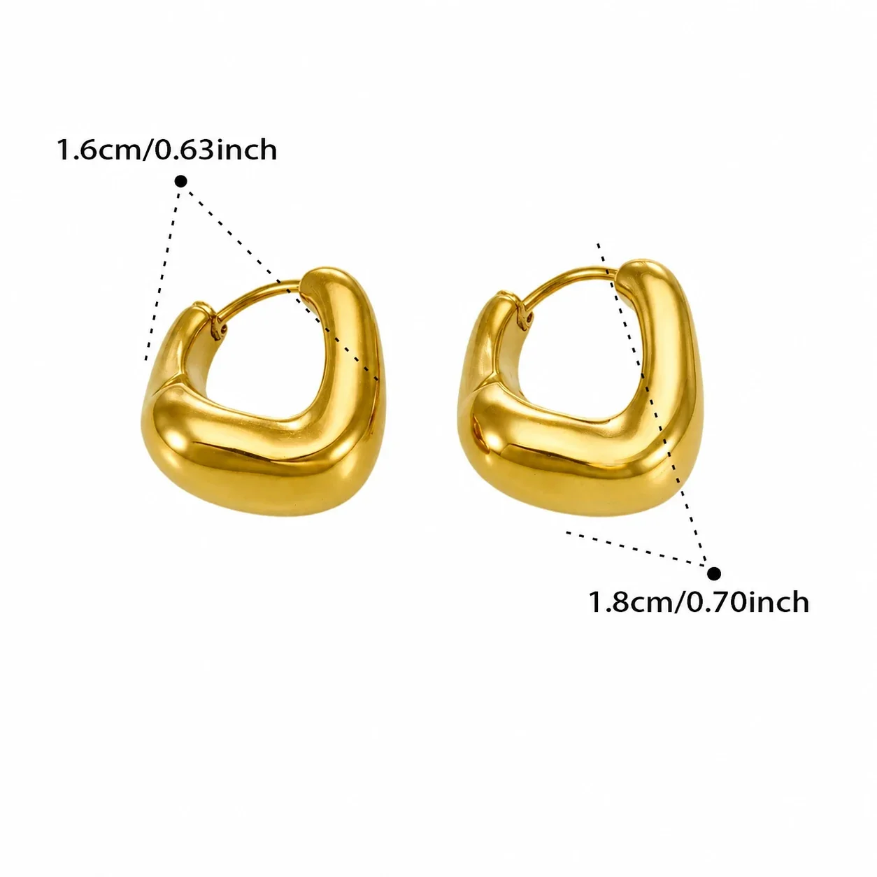 Puffy U-Hoop Stainless Steel Hinged Hoop Earrings - Gold