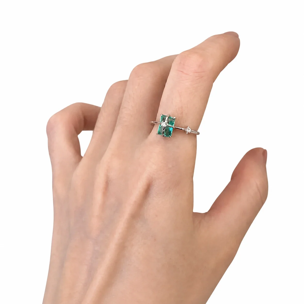 Ethereal Silver-Plated Emerald-Cut Star Accent Copper Ring