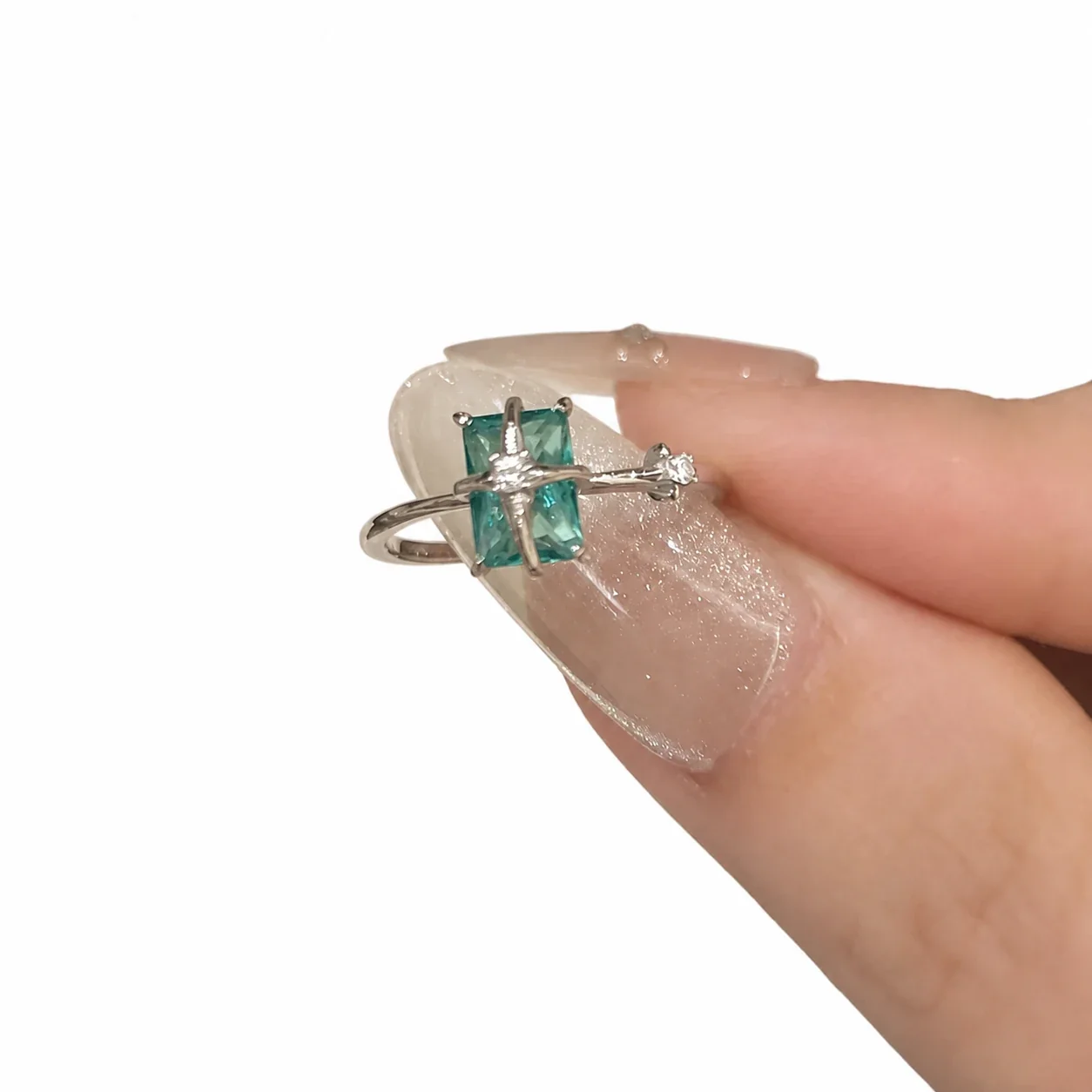 Ethereal Silver-Plated Emerald-Cut Star Accent Copper Ring
