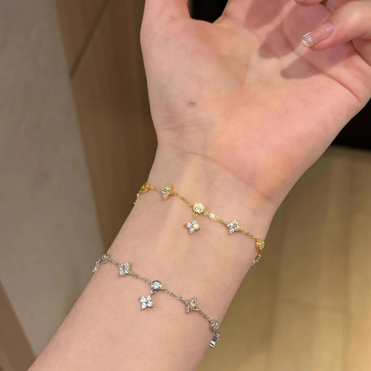 Dainty 925 Sterling Silver Clover Bezel Chain Bracelet