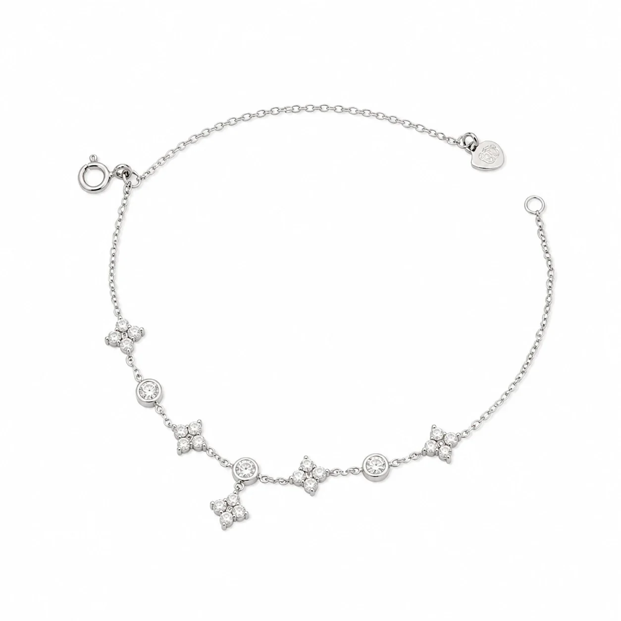 Dainty 925 Sterling Silver Clover Bezel Chain Bracelet - Silver