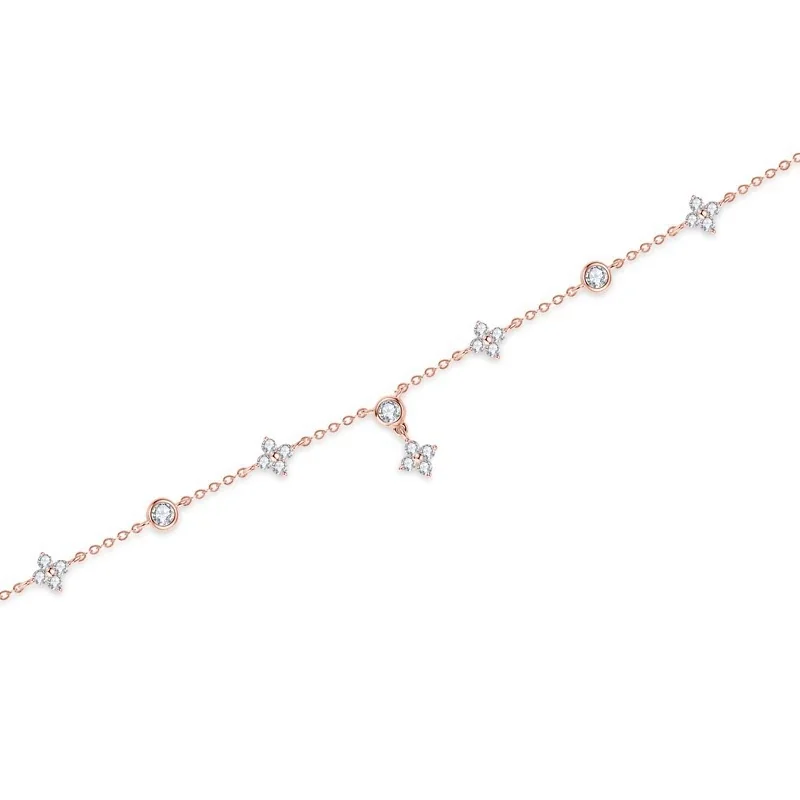 Dainty 925 Sterling Silver Clover Bezel Chain Bracelet - Rose Gold