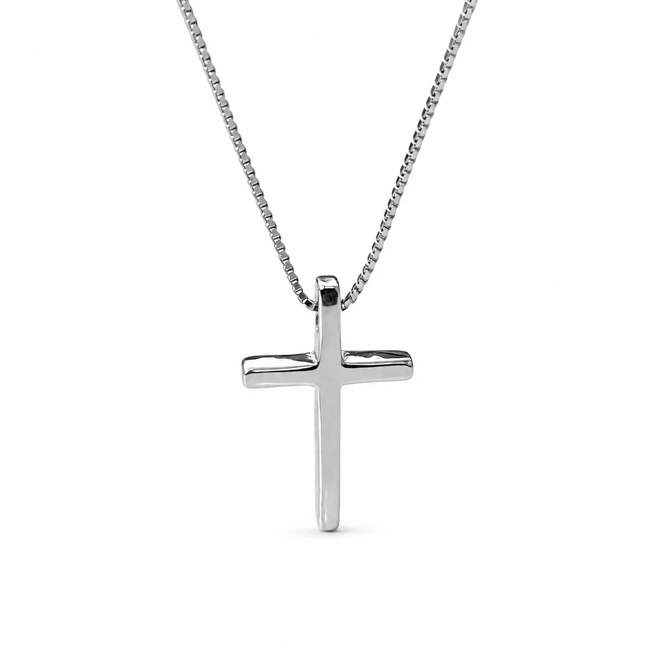 Polished 925 Sterling Silver Cross Box Chain Necklace