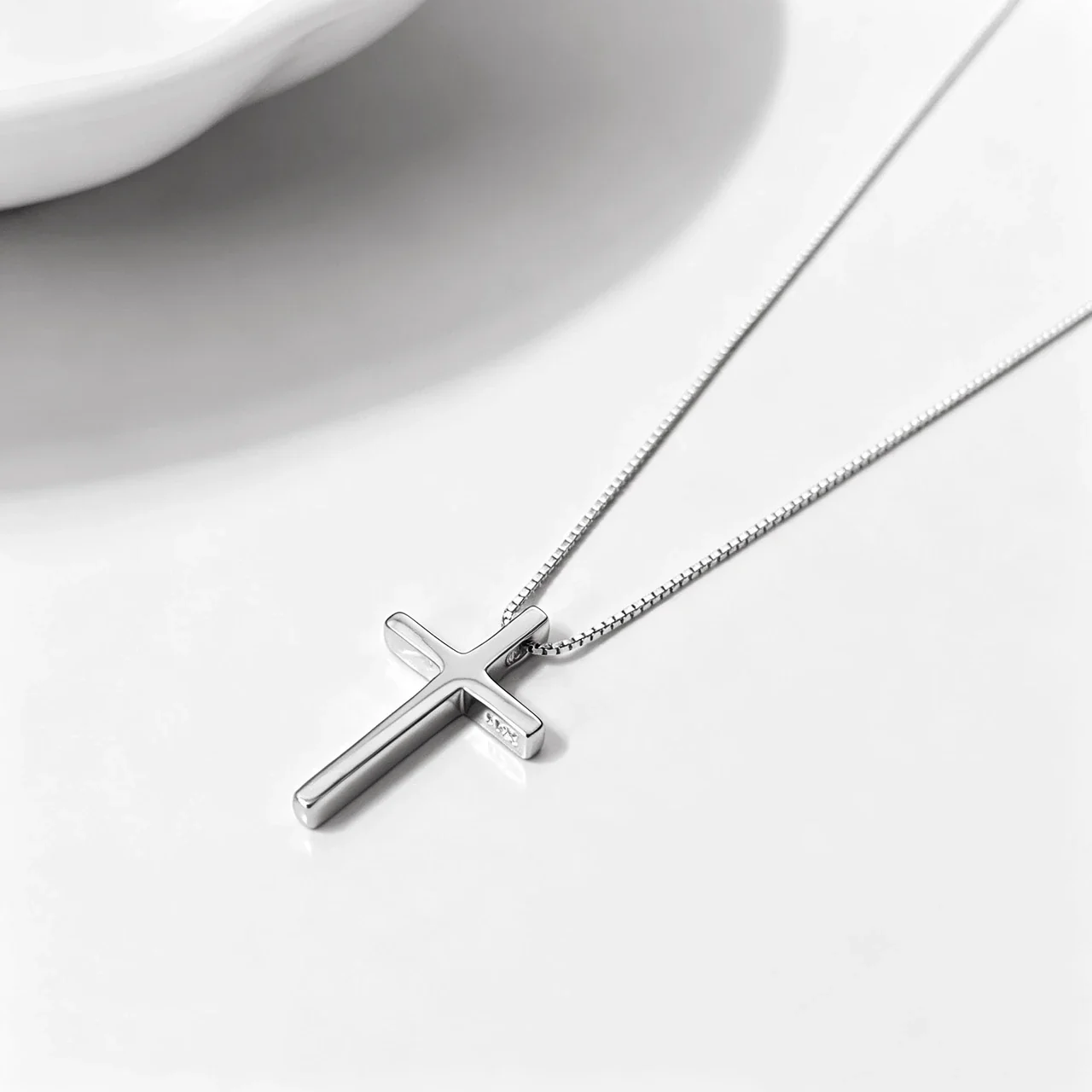 Polished 925 Sterling Silver Cross Box Chain Necklace